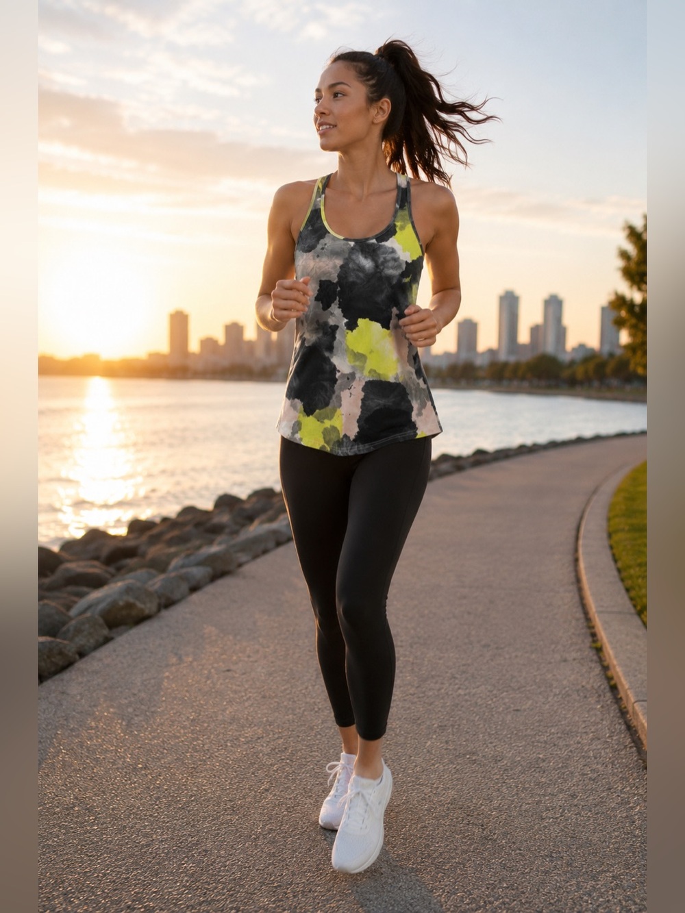 Lululemon Racerback Athletic Tank Top Watercolor Print Pink Gray Yellow 8